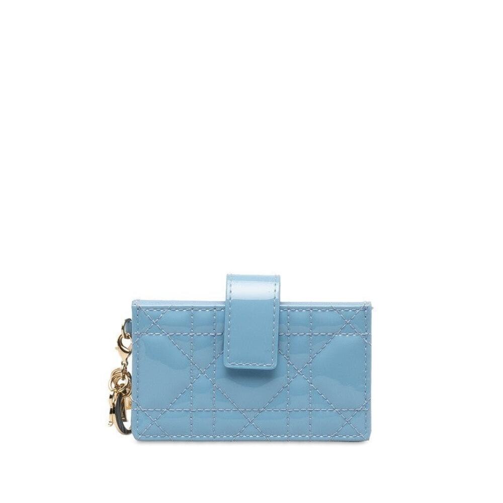 Dior Cannage Patent Leather Card Case Blue
